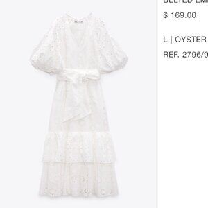 ZARA Belted Embroidered Dress - Size L